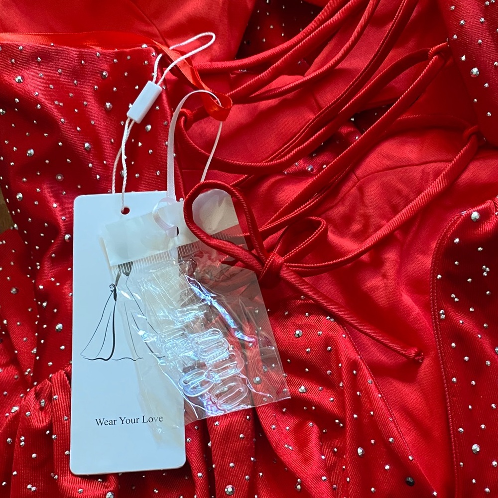 Red Strapless Ruffled Dress - Picture 8 of 9